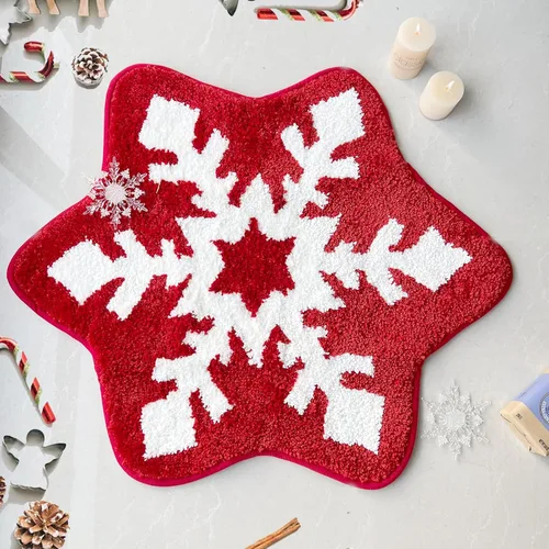 Miniatura 9 de YRXRUS Alfombra de baño de copos de nieve, decoraciones navideñas, tapete con forma de nieve verde y blanca, sala de estar, dormitorio, cocina