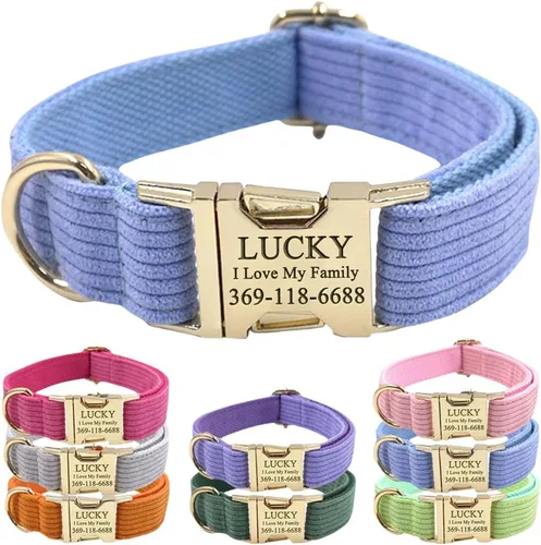 PETDURO Collar de perro personalizado en púrpura claro de luxo suave - Cordón de cordero - Collar personalizado con nombre y teléfono grabados en