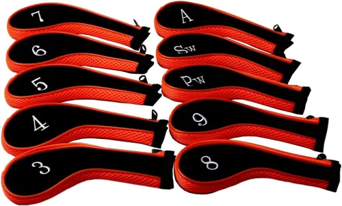 Miniatura 10 de Neopreno Cremallera Golf Club Hierro Cabeza Cubiertas Hierro Cubiertas 10pcs/Set Negro&blanco