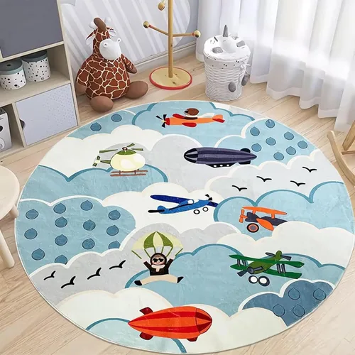 Miniatura 11 de ABREEZE Alfombra de juego de lana sintética para niños, 4 pies, alfombra redonda de animales, alfombra de felpa suave antideslizante para León