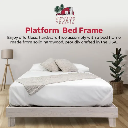 Miniatura 2 de Marco de cama de plataforma de madera maciza sin herramientas con listones, calidad fabricada en Pensilvania, Estados Unidos por artesanos