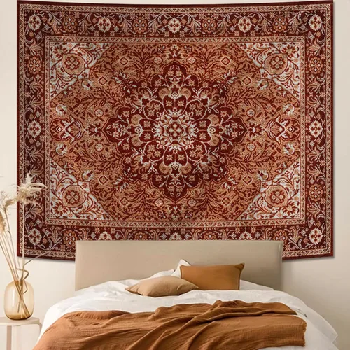 Apdidl Tapiz de pared hippie con mandala bohemio para dormitorio, estético, tapiz floral bohemio indio, decoración artística, tela naranja vintage