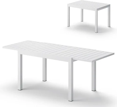 Miniatura 16 de Mesa de comedor expandible de aluminio para patio al aire libre para 4-8 personas, mesa rectangular para todo tipo de clima (48"-79") con rieles