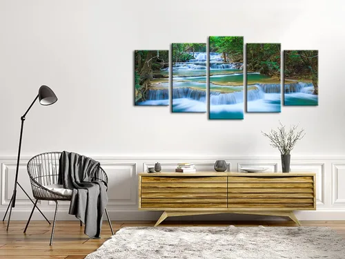 Miniatura 3 de Wieco Art Lienzo de cascada pacífica para pared, cuadros de árboles verdes para sala de estar, dormitorio, decoración del hogar, 5 piezas, estirado