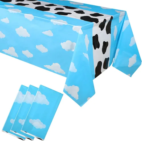 Miniatura 9 de Hosuly 6 Pcs Story Tablecloth Story Birthday Party Decorations Cow Printed Table Cover Boy Baby Shower Decorations Cartoon Inspired Party Supplies