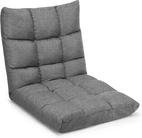Miniatura 11 de Giantex Sofá ajustable para juegos de piso, acolchado de 14 posiciones, plegable, reclinable perezoso, esponja de alta resistencia, tela de algodón