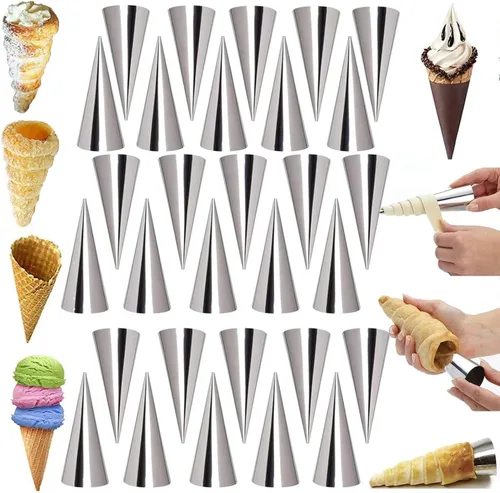 Juego de 30 moldes para cuernos de crema, juego grande de formas para cannoli de acero inoxidable, kit para cannoli para hornear, caparazón de Juego