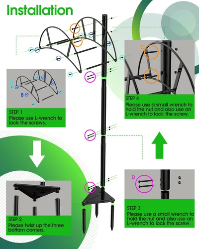 Miniatura 11 de Meykwod Soporte para manguera de jardín independiente, organizador de manguera resistente para patio exterior, resistente para sostener 150 pies