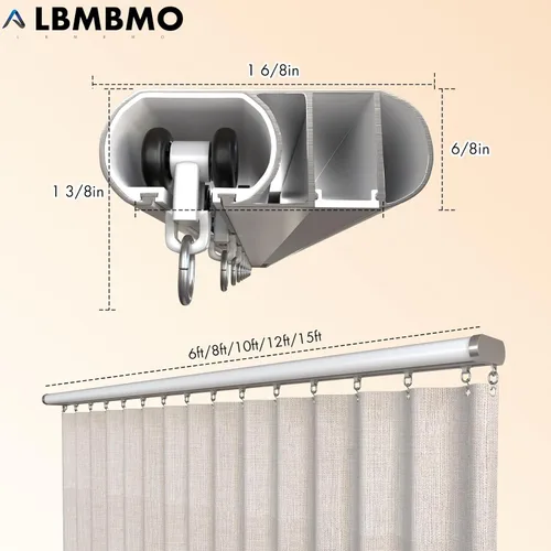 Miniatura 3 de Riel Silencioso para Cortinas Montaje en Techo 6'/8'/10'/12'/15', Ancho 1.7" Riel de Aluminio Blanco para Cortinas, Juego de Rieles para Cortinas