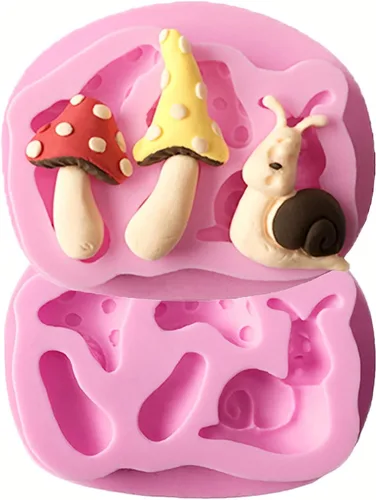 2 moldes de silicona de grado alimenticio para tartas de hongos, caracoles, moldes de silicona flexible, fondant, dulces, glaseado, decoración de