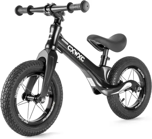 CXWXC Bicicleta de equilibrio de 12 pulgadas para niños de 24 meses a 5 años, bicicleta de equilibrio para niños con reposapiés, bicicleta de Negro