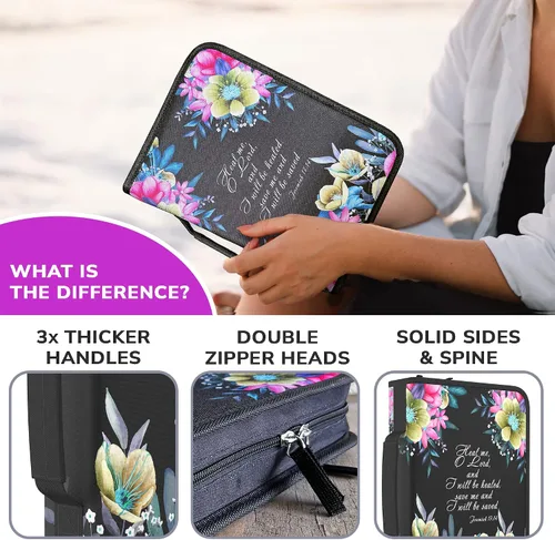 Miniatura 13 de DEHITE Funda para la Biblia para mujer, fundas de tela prémium para la Biblia para niñas, bolsa de transporte para mujer, ranuras para bolígrafos