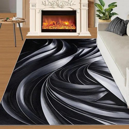 Miniatura 3 de Alfombras onduladas negras y blancas para dormitorio, alfombra de área abstracta, alfombras geométricas para sala de estar, alfombra antideslizante