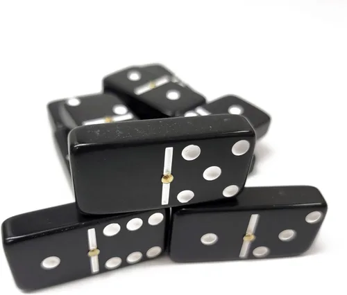 Miniatura 4 de Marion & Co. Dominó Doble Seis 6 Azulejos Negros Tamaño Jumbo de Torneo Profesional con Giradores en Bolsa Elegante de Terciopelo Negro