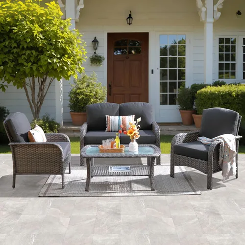 Miniatura 47 de ovios Juego de 2 piezas de muebles para patio, sillas de mimbre para exteriores de 2, sillas de ratán de respaldo alto para todo tipo de clima de 2