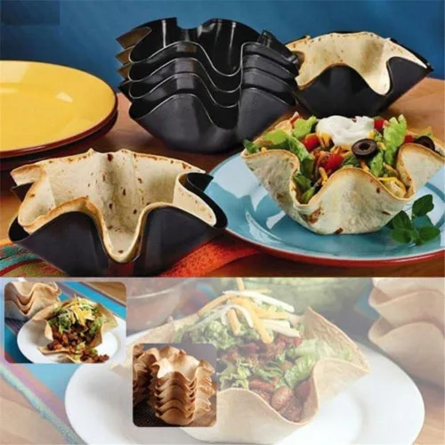 Miniatura 6 de EKDJKK Moldes para hacer ensaladas de taco, 4 paquetes de tazones antiadherentes de acero al carbono para hornear, para tortillas, moldes