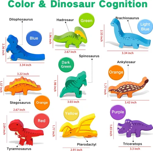 Miniatura 4 de FFTROC Montessori - Juguetes de dinosaurio para niños de 2, 3 y 4 años, juguetes de dinosaurio apilables de madera para niños de 2-4, 3-5