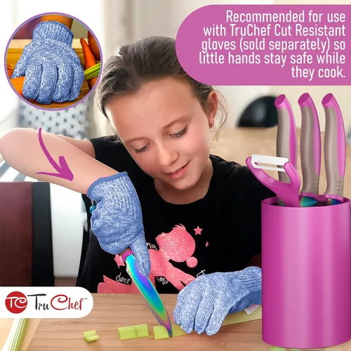 Miniatura 4 de TruChef Juego de 5 piezas de cuchillos para niños para cocina real Cuchillos de chef, de pelar y serrados de acero inoxidable con pelador y Juego