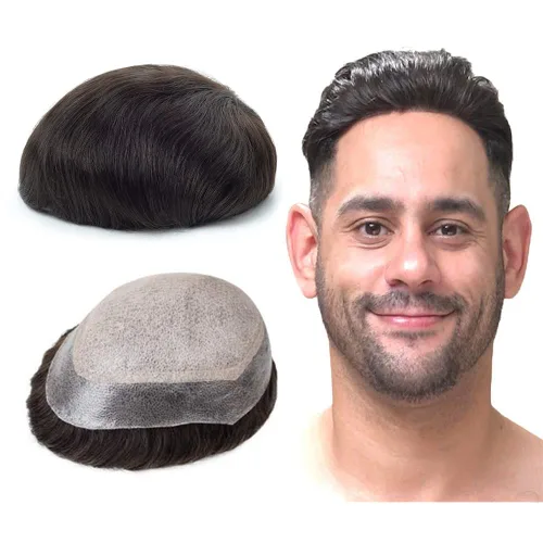 Miniatura 11 de Lordhair Sistema de cabello para hombres inyectado de piel fina cabello humano unido con encaje de diamante, 8 x 10 pulgadas, tamaño base, tupé #1A