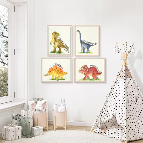 Miniatura 3 de DREAM BIG PRINTABLES Impresiones artísticas de acuarela de dinosaurios (juego de 4) – sin marco – 8 x 10 s El juego incluye tiranosaurio Rex