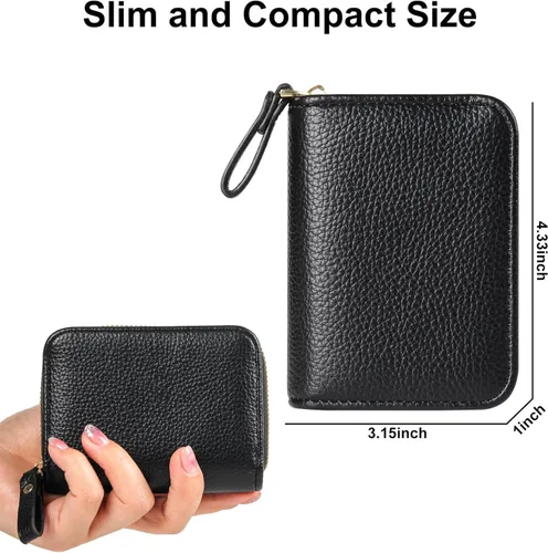 Miniatura 4 de Tarjetero RFID para tarjetas de crédito, cartera pequeña con cremallera de acordeón, estuche organizador de tarjetas para mujeres y hombres