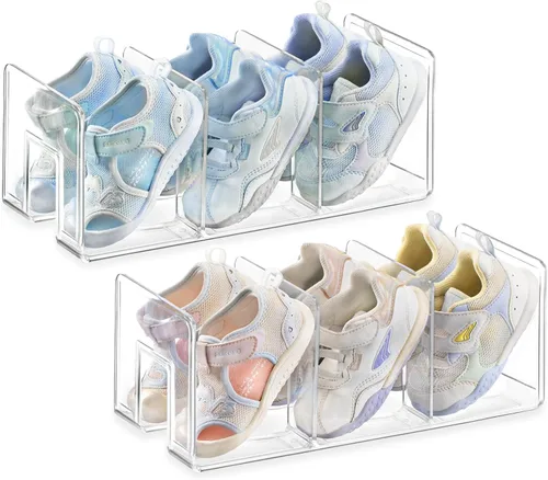 Miniatura 10 de HBlife Zapatero de acrílico negro para niños para organizadores y almacenamiento de armario, zapatero pequeño de 4 secciones, organizador