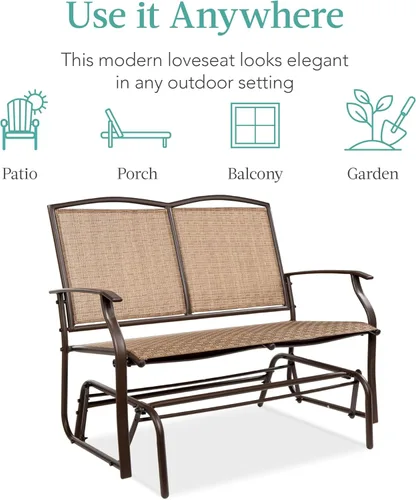 Miniatura 7 de Best Choice Products Columpio Deslizante de Patio al Aire Libre para 2 Personas Banco de Acero Asiento Doble Mecedora para Terraza, Porche con Tela