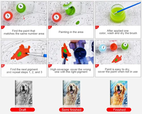 Miniatura 6 de TUMOVO Pintura por números para adultos, Golden Retriever, pintura por números, pintura acrílica DIY para adultos y niños, pintura por números niños