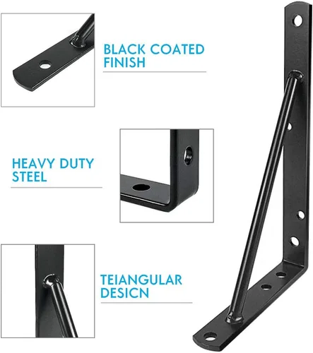 Miniatura 3 de Soportes de estante de metal resistente de 12 pulgadas, soporte flotante de hierro rústico industrial para estantes abiertos, soportes en L