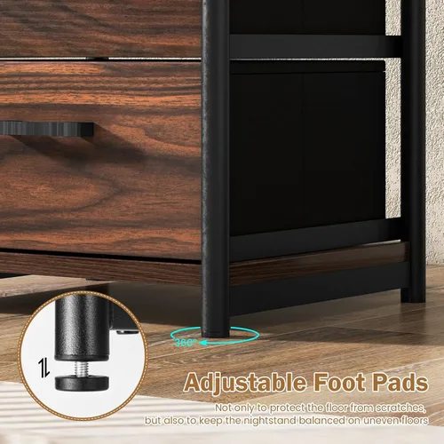 Miniatura 7 de Tangkula Mesita de noche, mesa auxiliar de sofá con estante abierto y 2 cajones, mesa de noche con marco de metal, cómoda de madera con 2 cajones