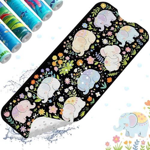 Miniatura 16 de XIYUNTE Tapete de baño para bebé, para niños, 40 x 16 pulgadas, extralargo, antideslizante, de caricaturas, para tina o ducha, con ventosas