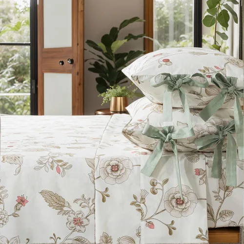 Miniatura 51 de FADFAY Juego de sábanas de cama con estampado floral amarillo, de algodón, tamaño King, suaves, transpirables, estilo Shabby Coquette, con bolsillo