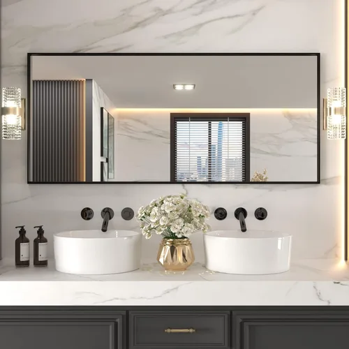 Miniatura 14 de LOAAO Espejo de Baño Rectangular de 22"X30" Negro para Pared, Marco de Aleación de Aluminio Negro Mate, Se Cuelga Vertical u Horizontalmente, Fácil