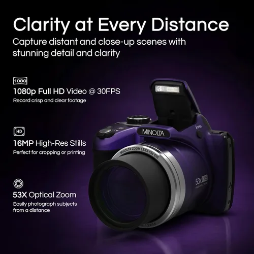 Miniatura 2 de Minolta Pro Shot - Cámara digital HD de 16 MP, zoom óptico de 53x, video Full HD de 1080p, estabilización óptica, LCD de 3 pulgadas, panorama, HDR