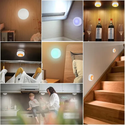 Miniatura 4 de Yiliaw - Paquete de 6 luces LED de disco con control remoto, 16 colores cambiables, luces LED para debajo del gabinete, luces alimentadas por Blanco