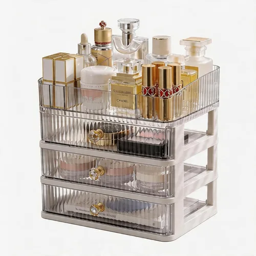 Organizador de maquillaje con 3 cajones grandes, organizador de encimera para cosméticos, ideal para tocadores de baño y dormitorio, soporte de