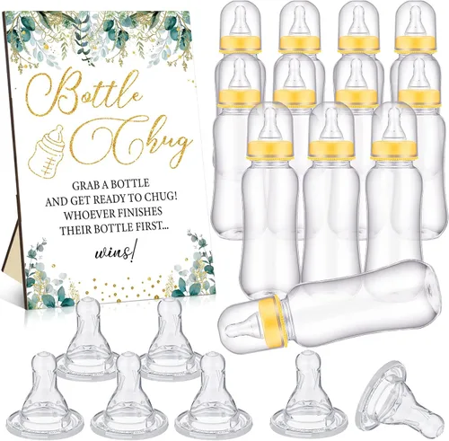 Miniatura 14 de TrelaCo Safari Cool Baby Shower Games Bottle Chug Sign Wooden Jungle Animals Set de regalo para revelación de género suministros de fiesta y 12