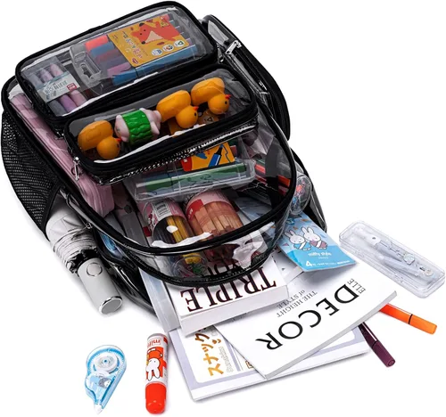 Miniatura 88 de CAMTOP Mochila transparente resistente y transparente para estudiantes, escuela, trabajo, festival, viajes, deportes, Beige, Mediana, Camtop Mochila