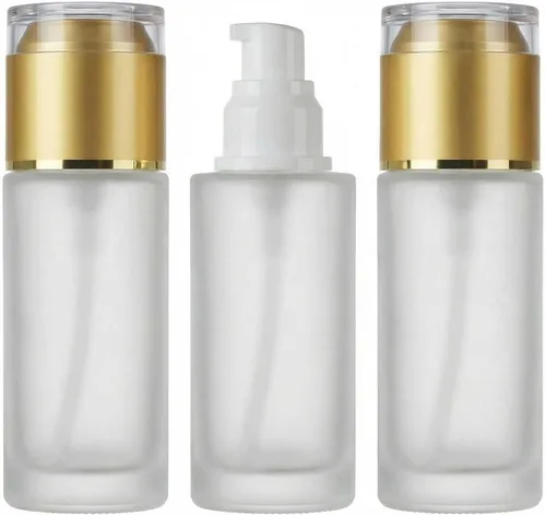 Miniatura 9 de QUUPY Paquete de 3 botellas vacías recargables de vidrio esmerilado transparente, dispensadores de cosméticos portátiles de viaje para loción