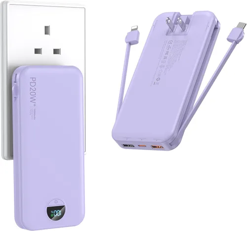 Miniatura 10 de Ffnpua Cargador portátil con enchufe de pared, batería externa de 20000 mAh con USB C de carga rápida, paquete de batería externa con cables