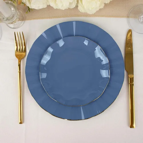 Miniatura 196 de Tableclothsfactory Paquete de 10 platos redondos de plástico negro de 6 pulgadas para ensalada de postre, platos desechables con borde ondulado