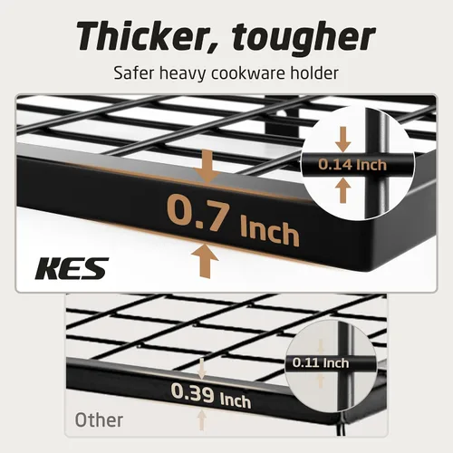 Miniatura 4 de KES Estante para ollas de cocina de 24 pulgadas montado en la pared, organizador de almacenamiento con ganchos, estante de pared en mate negro