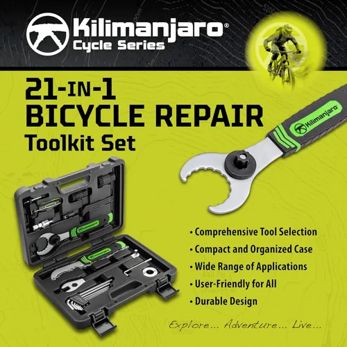 Miniatura 2 de Kilimanjaro Cycle Series - Juego de herramientas de reparación de bicicletas de 21 piezas, llave de radios, palancas de neumáticos, llaves