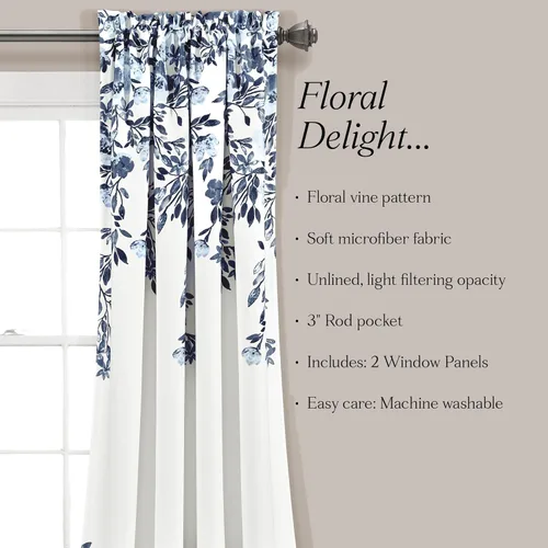 Miniatura 7 de Lush Decor Tanisha - Cortinas traslúcidas para oscurecer la habitación, diseño floral de vid impreso, juego de paneles de ventana (par), 38 pulgadas