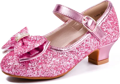Miniatura 157 de PANDANINJIA Vestido de jada para niñas y niños pequeños, zapatos de princesa Mary Jane con tacones con lazo para fiesta, boda, boda