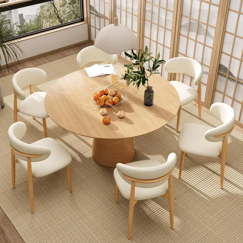 Miniatura 13 de Juego de 2 sillas de comedor para cocina, tapizadas, modernas, de cuero, original/beige