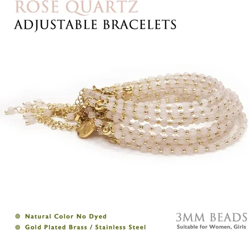 Miniatura 3 de Morchic - Pulsera ajustable de pulgadas para mujer, con mini cuentas de gemas naturales, serie de dijes de gemas de energía, regalo de cumpleaños