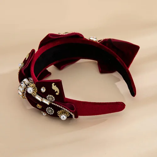 Miniatura 6 de YARN & INK Cintas para el cabello de mujer con perlas barrocas de terciopelo y lazo de strass, estilo retro vintage hecho a mano, elegante accesorio