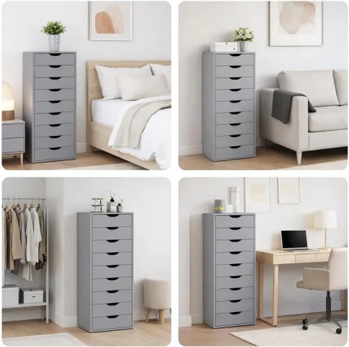 Miniatura 4 de Naomi Home Bianca - Cómoda alta y estrecha de 9 cajones, gabinete de almacenamiento compacto de 13.8 pulgadas de ancho gris con cajones