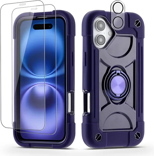 Miniatura 112 de Funda para iPhone 11 de 6.1 pulgadas con soporte de anillo, con 2 protectores de pantalla de vidrio, resistente a los golpes, resistente a